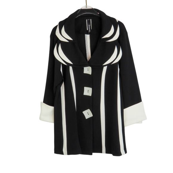 Curvesque 90s Vintage Jacket Black and White Collared Geometric Abstract Large - Picture 1 of 6